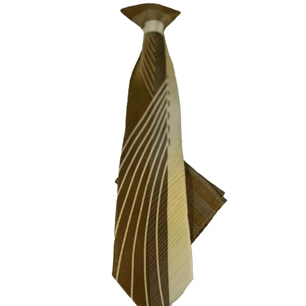Boy's Clip-on Tie Hanky Set Gold Yellow Mustard 100% Polyester 9.5